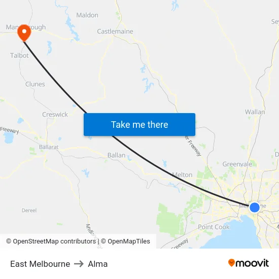 East Melbourne to Alma map