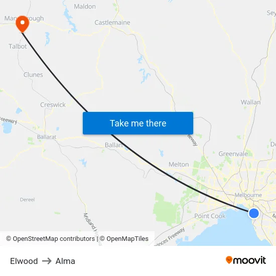 Elwood to Alma map