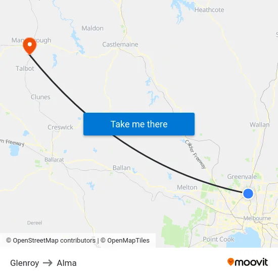 Glenroy to Alma map