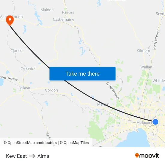 Kew East to Alma map