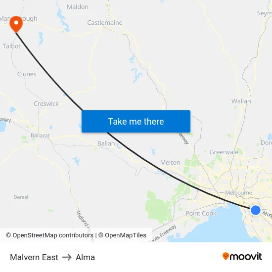 Malvern East to Alma map