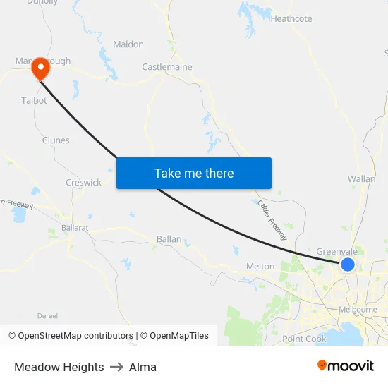 Meadow Heights to Alma map