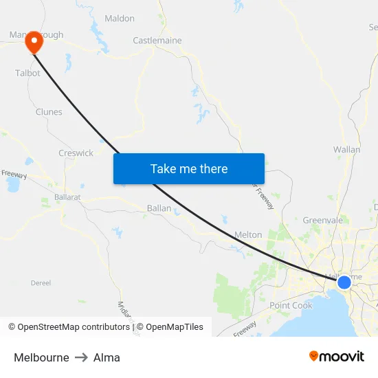 Melbourne to Alma map