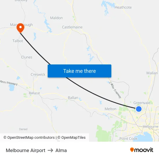 Melbourne Airport to Alma map