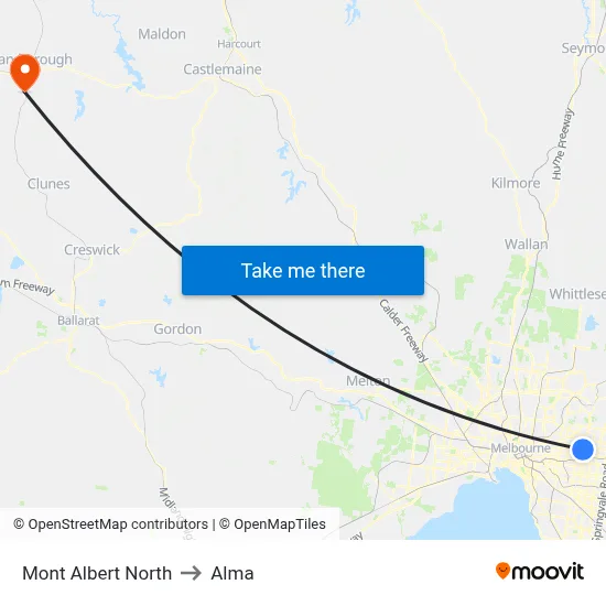 Mont Albert North to Alma map