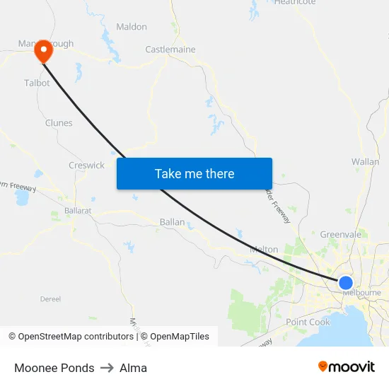 Moonee Ponds to Alma map