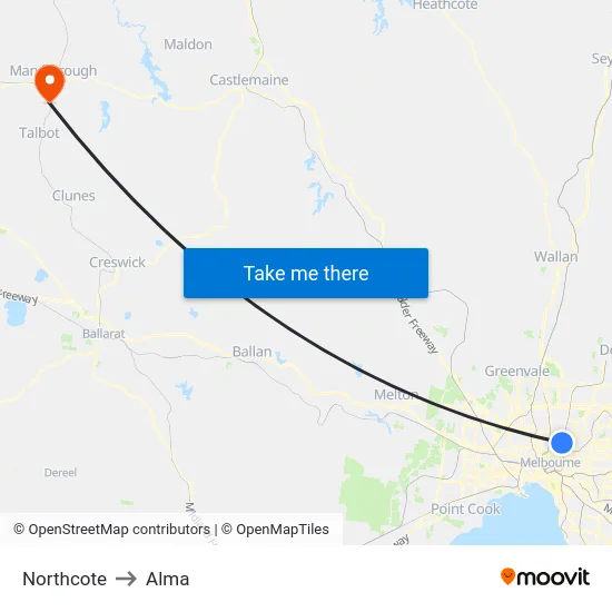 Northcote to Alma map