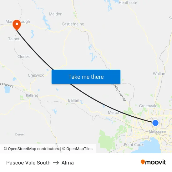 Pascoe Vale South to Alma map