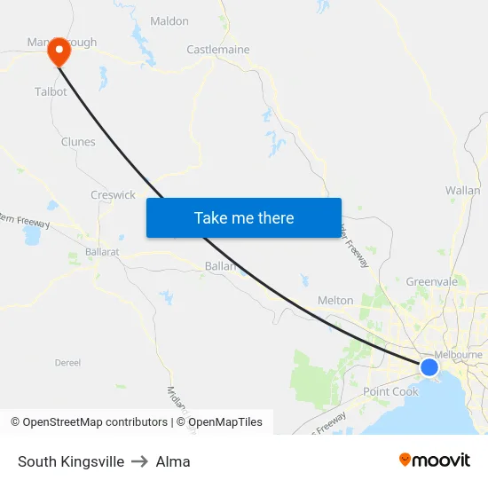 South Kingsville to Alma map