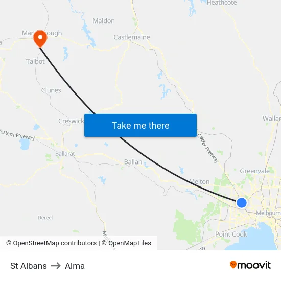 St Albans to Alma map