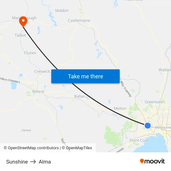 Sunshine to Alma map