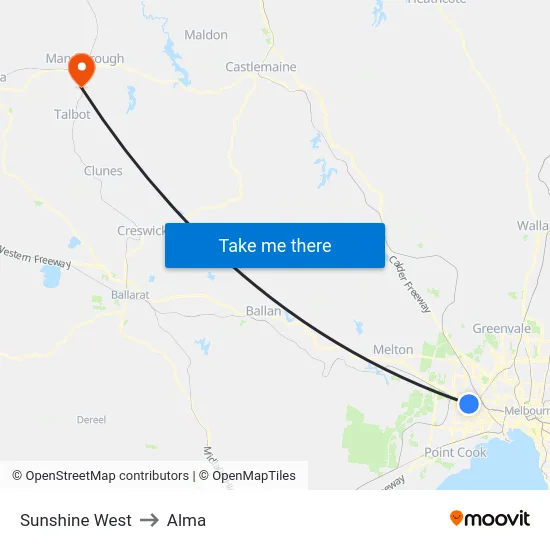 Sunshine West to Alma map
