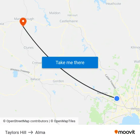 Taylors Hill to Alma map