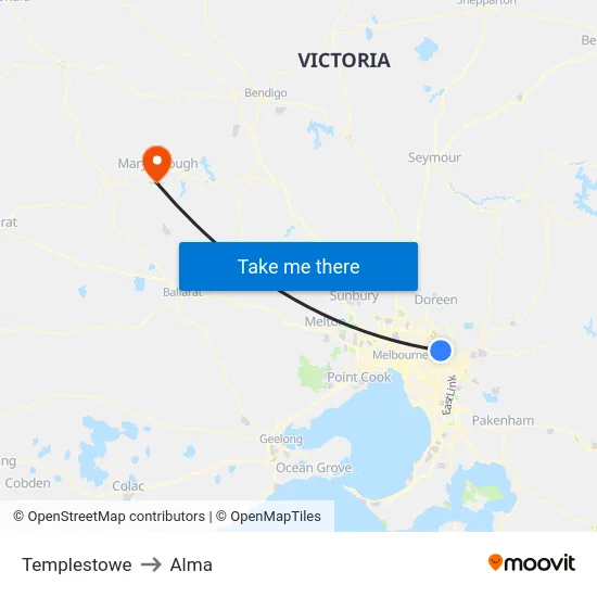 Templestowe to Alma map