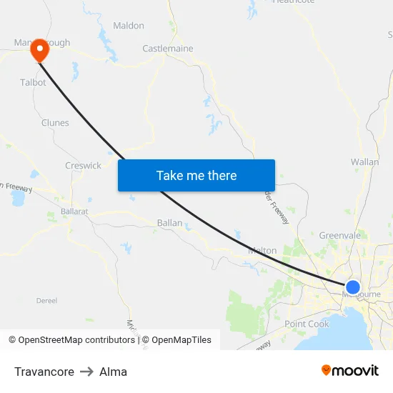 Travancore to Alma map