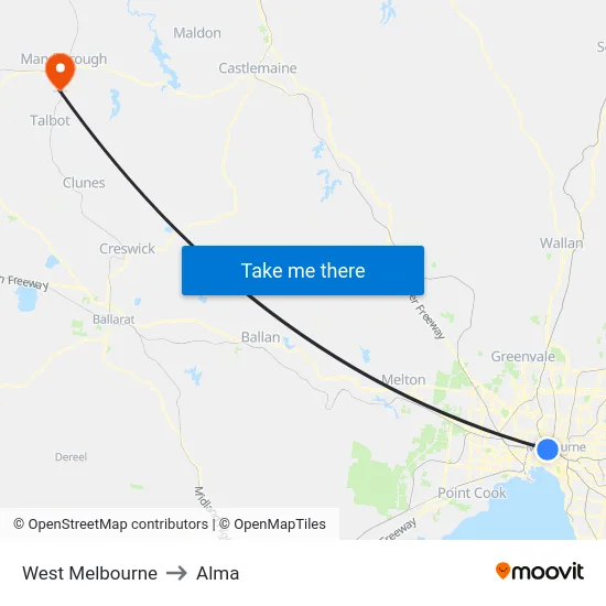West Melbourne to Alma map