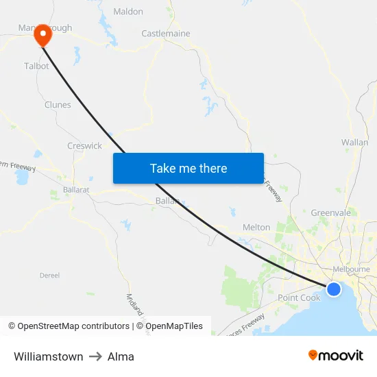 Williamstown to Alma map
