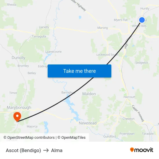 Ascot (Bendigo) to Alma map