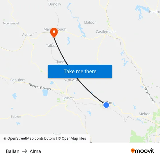 Ballan to Alma map