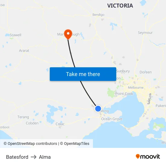 Batesford to Alma map