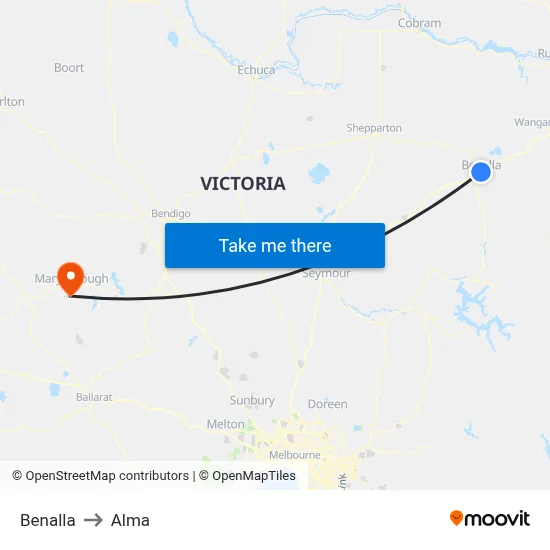 Benalla to Alma map