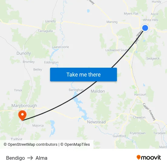 Bendigo to Alma map