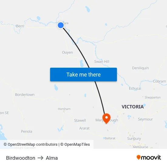 Birdwoodton to Alma map