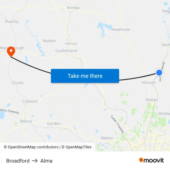 Broadford to Alma map