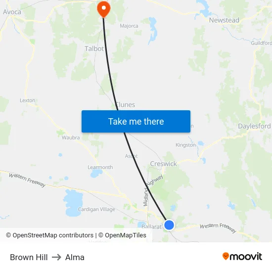 Brown Hill to Alma map