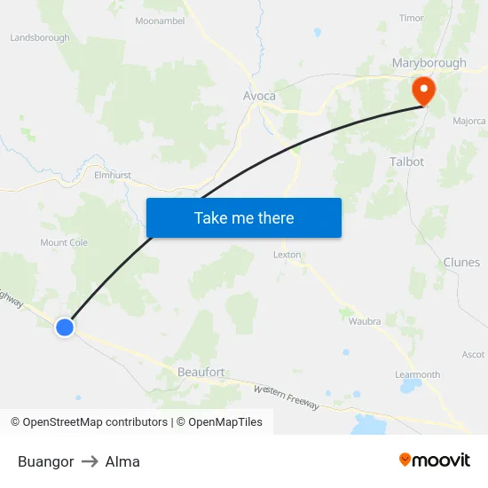 Buangor to Alma map