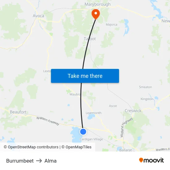 Burrumbeet to Alma map