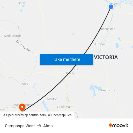 Campaspe West to Alma map