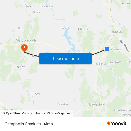 Campbells Creek to Alma map