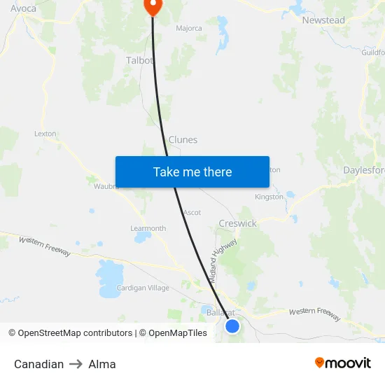 Canadian to Alma map