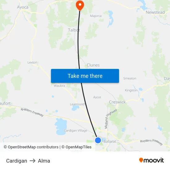 Cardigan to Alma map