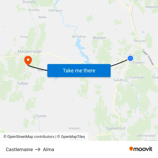 Castlemaine to Alma map