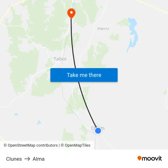 Clunes to Alma map