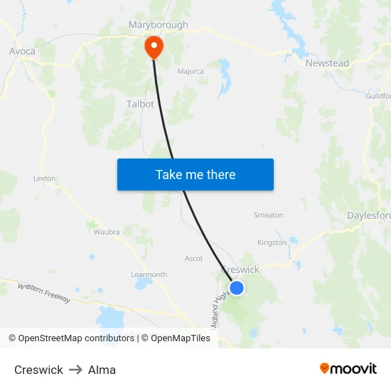 Creswick to Alma map