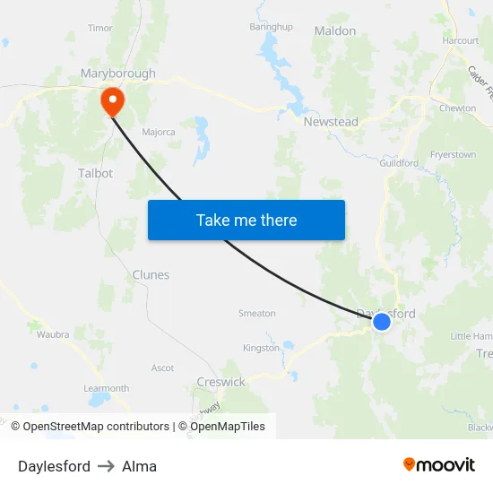 Daylesford to Alma map