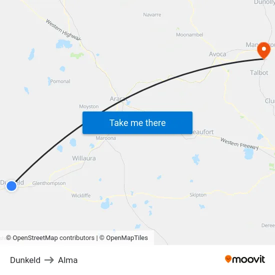 Dunkeld to Alma map