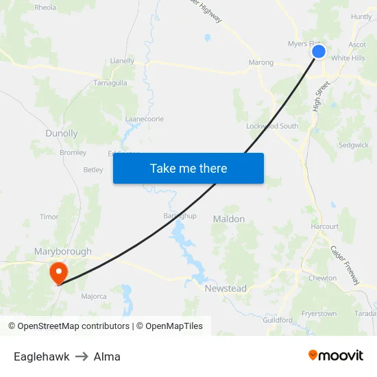 Eaglehawk to Alma map