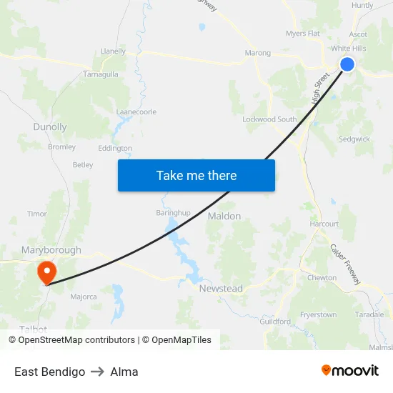 East Bendigo to Alma map