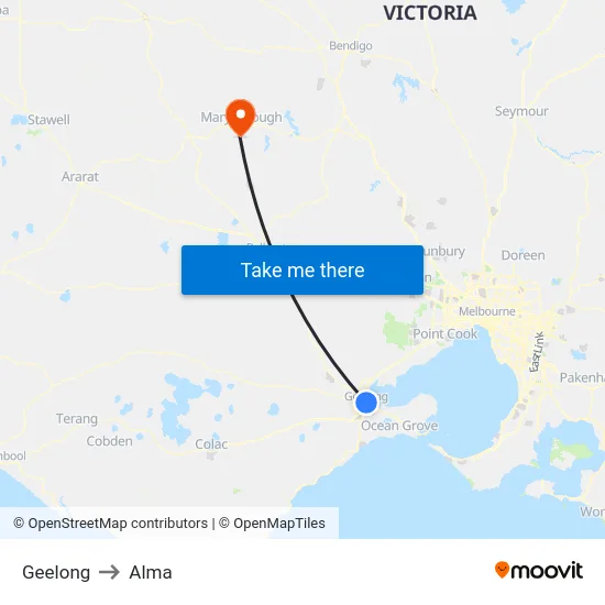Geelong to Alma map