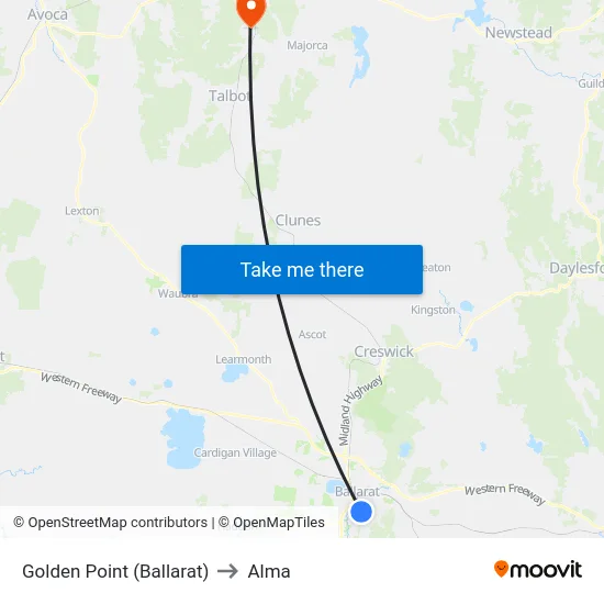 Golden Point (Ballarat) to Alma map