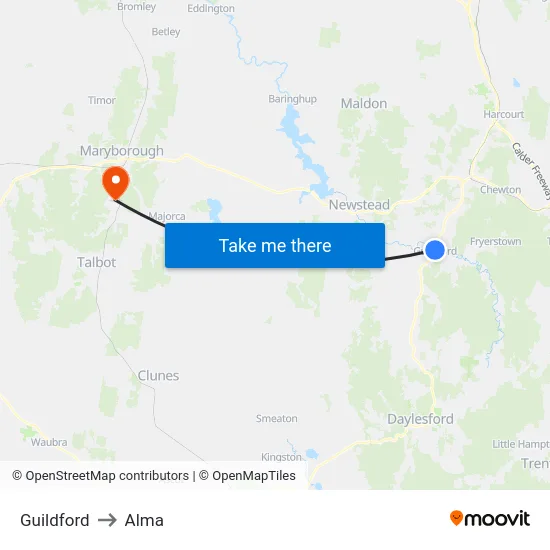 Guildford to Alma map