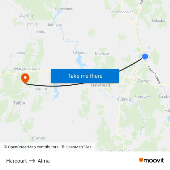 Harcourt to Alma map