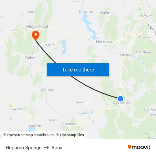 Hepburn Springs to Alma map