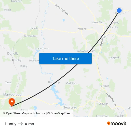 Huntly to Alma map