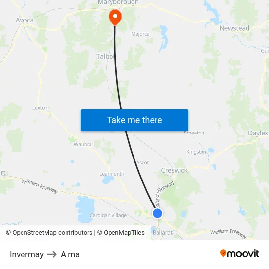 Invermay to Alma map