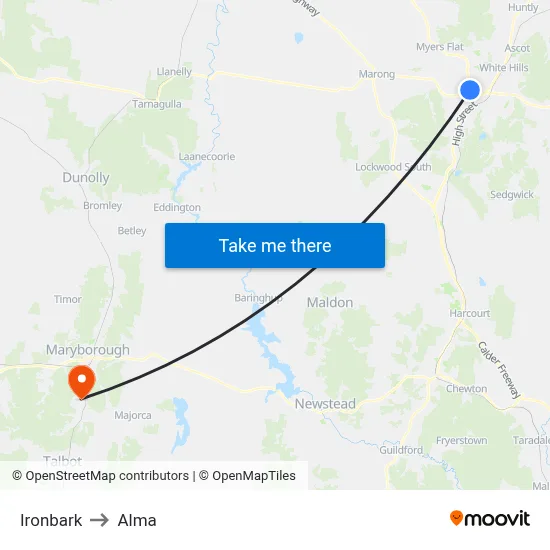 Ironbark to Alma map